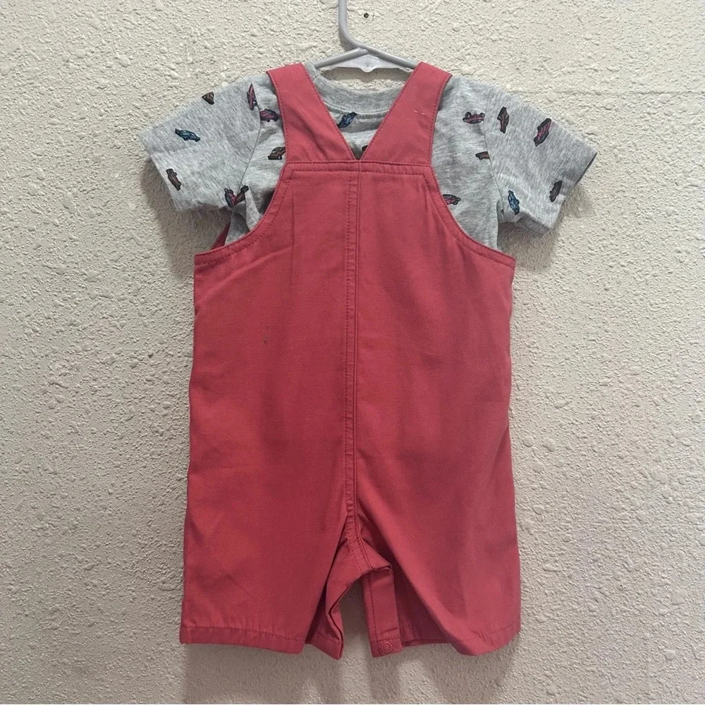 Carters Little Champ Overalls Set w/ Car T-shirt Size 12M